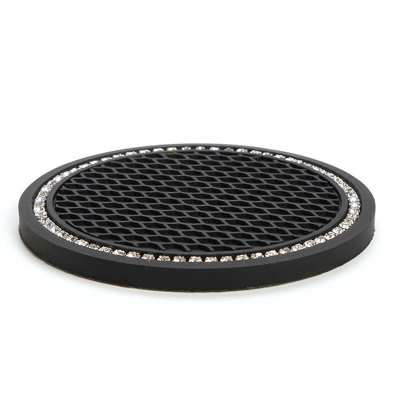 1 Pair Round Honeycomb Grid Rhinestone Car Coaster Non-slip Rubber Cup Holder