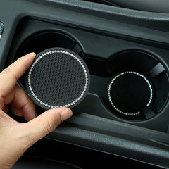 1 Pair Round Honeycomb Grid Rhinestone Car Coaster Non-slip Rubber Cup Holder