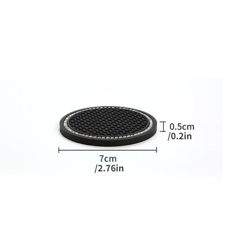 1 Pair Round Honeycomb Grid Rhinestone Car Coaster Non-slip Rubber Cup Holder