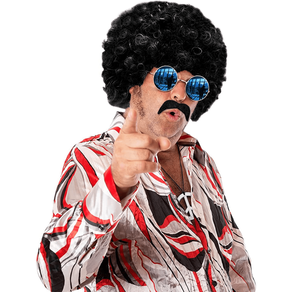 Halloween Carnival Costume Set: Sunglasses, Peace Necklace, Hip Hop Wig