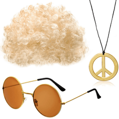 Halloween Carnival Costume Set: Sunglasses, Peace Necklace, Hip Hop Wig