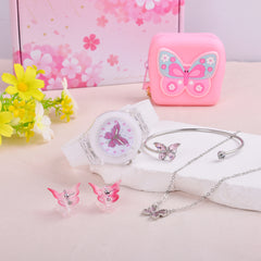 6pcs Butterfly Fans LED Watch Necklace Bracelet Set for Girls