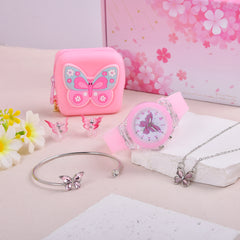 6pcs Butterfly Fans LED Watch Necklace Bracelet Set for Girls