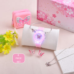 6pcs Butterfly Fans LED Watch Necklace Bracelet Set for Girls