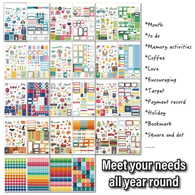 1345pcs Planner Stickers Diary Planning Notes Creative Stickers Kids Teen Adults