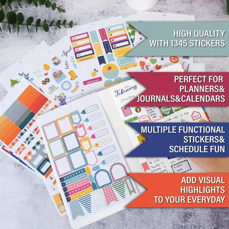 1345pcs Planner Stickers Diary Planning Notes Creative Stickers Kids Teen Adults