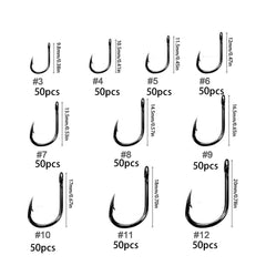 500pcs High Carbon Steel Fishing Hooks Set 10 Sizes Barbed