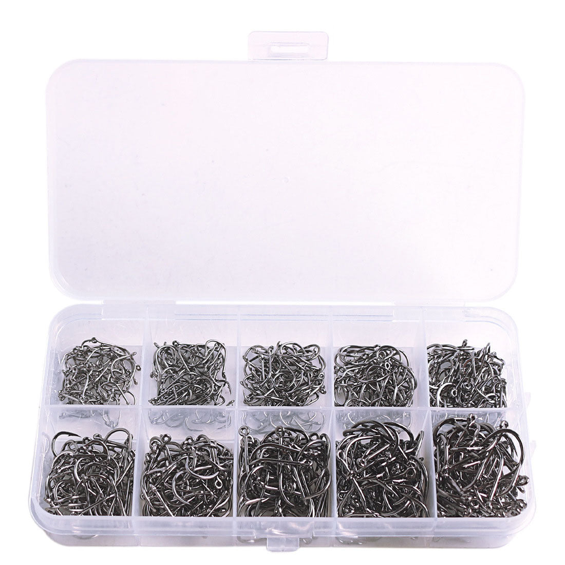 500pcs High Carbon Steel Fishing Hooks Set 10 Sizes Barbed