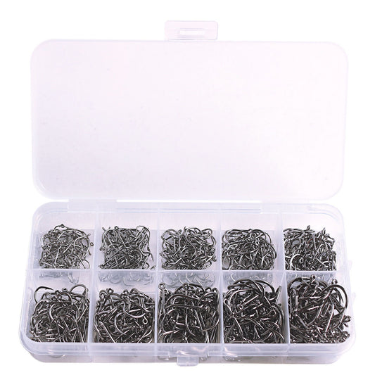 500pcs High Carbon Steel Fishing Hooks Set 10 Sizes Barbed