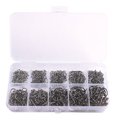 500pcs High Carbon Steel Fishing Hooks Set 10 Sizes Barbed