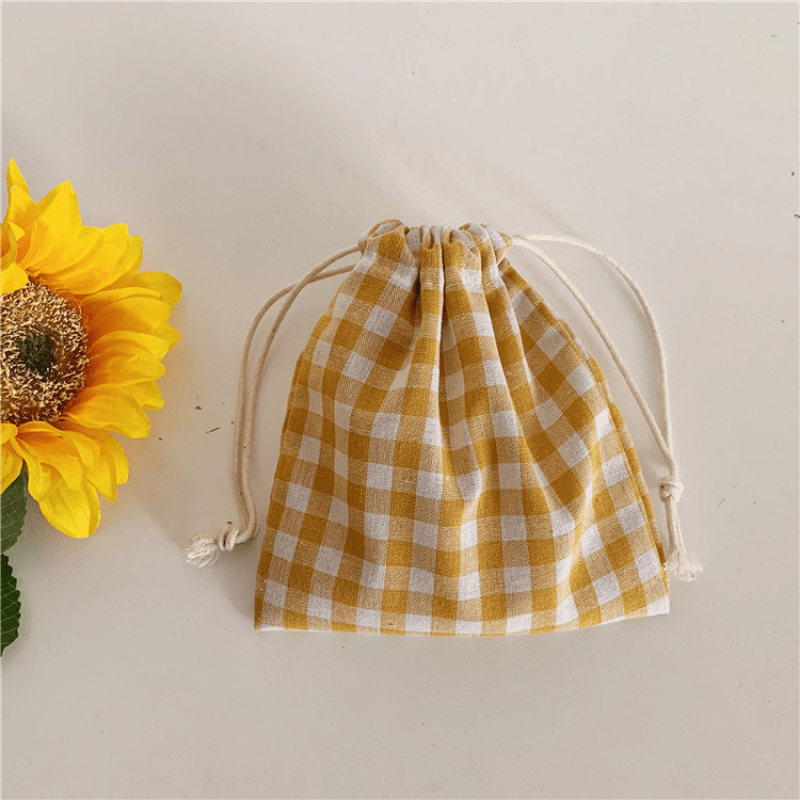 Gingham Drawstring Bag Plaid Storage Pouch Coin Purse Candy Bag