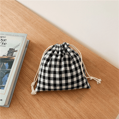 Gingham Drawstring Bag Plaid Storage Pouch Coin Purse Candy Bag