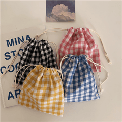 Gingham Drawstring Bag Plaid Storage Pouch Coin Purse Candy Bag