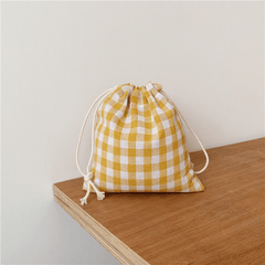 Gingham Drawstring Bag Plaid Storage Pouch Coin Purse Candy Bag