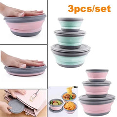 3-Piece Silicone Folding Lunch Box Set - Portable and Perfect for Picnics