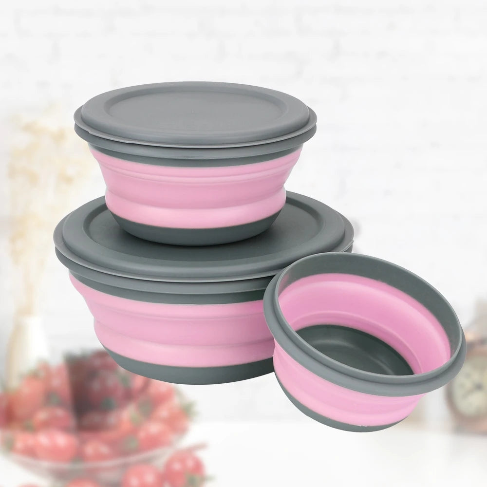 3-Piece Silicone Folding Lunch Box Set - Portable and Perfect for Picnics