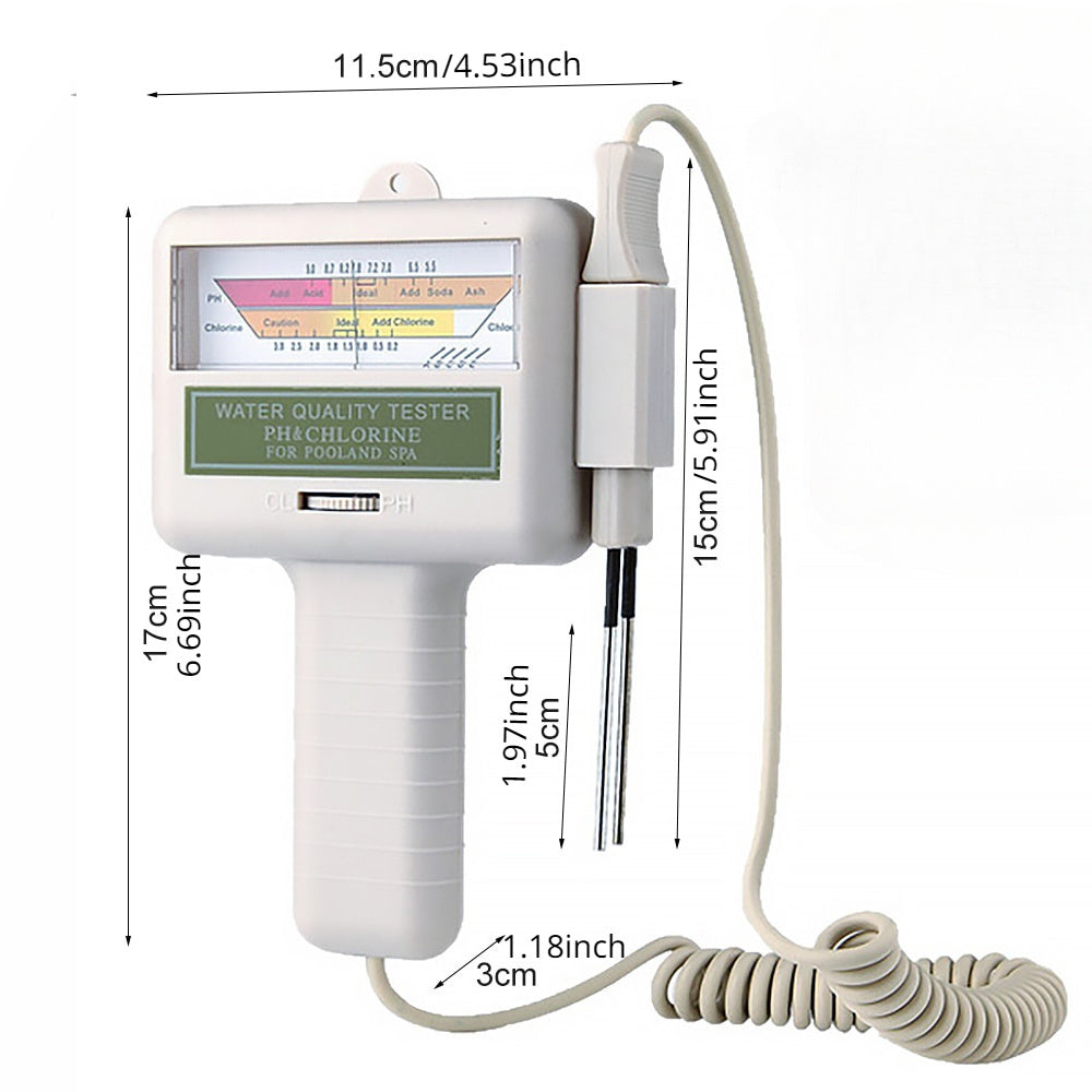 2-in-1 PH Chlorine Meter 0-5-6.0ppm CL2 Level Tester Pool Water Monitor