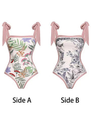 Floral Print Reversible Tie Shoulder One Piece Swimsuit