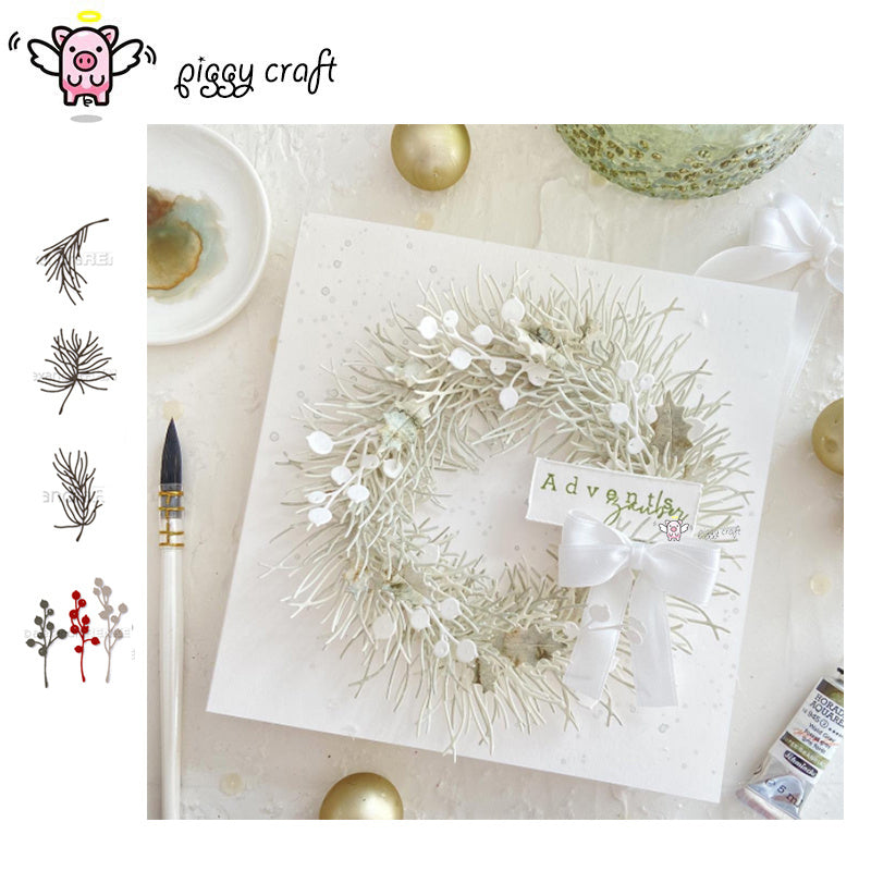 1pc Piggy Craft Metal Cutting Dies Christmas Needle Branch Scrapbook Paper