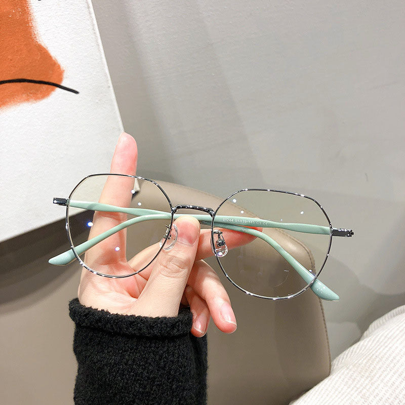 Men's Oval Anti Light Glasses Milky Frame Vintage Style