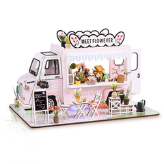 DIY Dollhouse Kit with LED Lights & Flowers