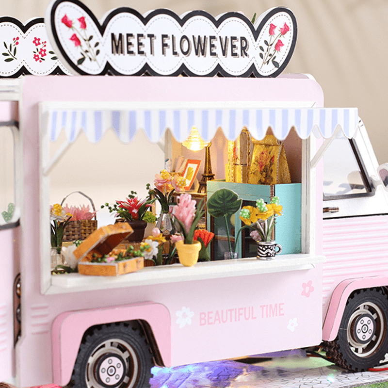 DIY Dollhouse Kit with LED Lights & Flowers