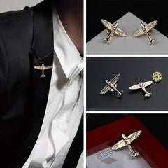 2Pcs Stripe Airplane Metal Brooch Pins Set, Enamel Button Pin For Students