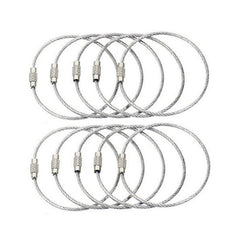 10pcs Stainless Steel Wire Keychain Tag Rope Screw Lock Ring
