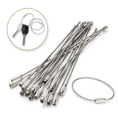 10pcs Stainless Steel Wire Keychain Tag Rope Screw Lock Ring