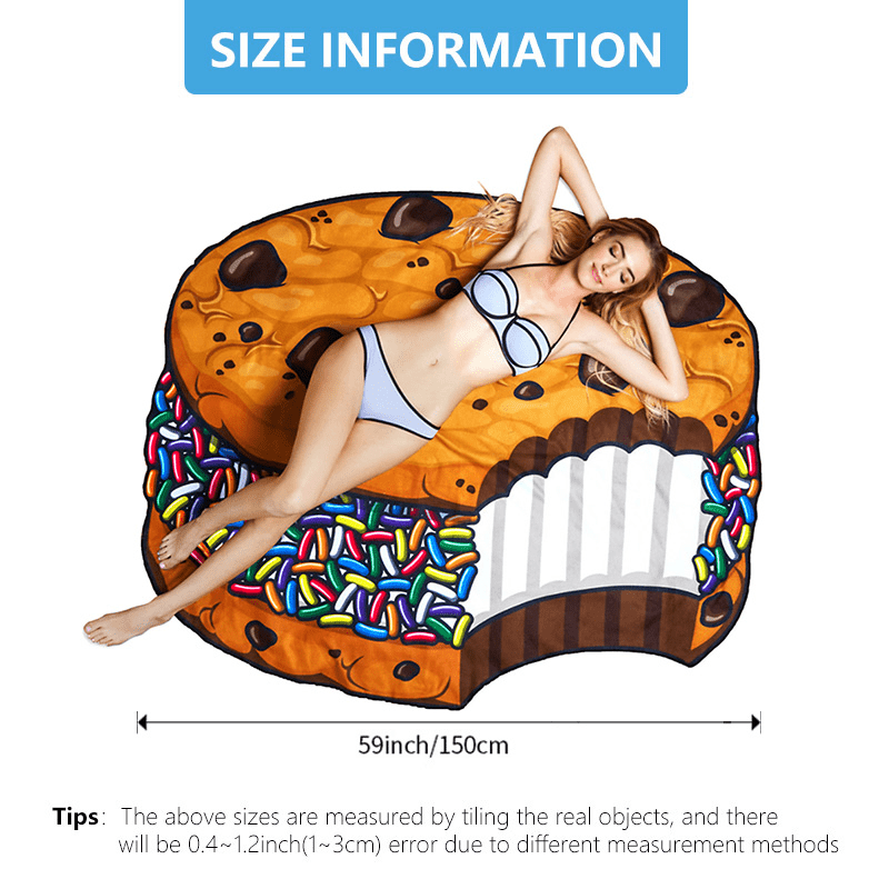 Tassel Round Beach Towel Hamburger Fruit Print Picnic Blanket