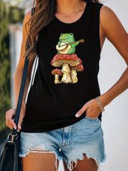 Summer Sleeveless Frog & Mushroom Print Tank Top