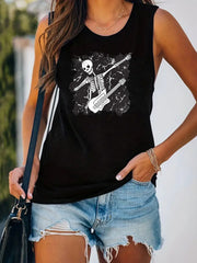 Skull Print Crew Neck Tank Top for Women