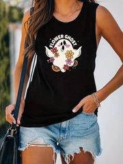 Flower Ghost Print Sleeveless Tank Top