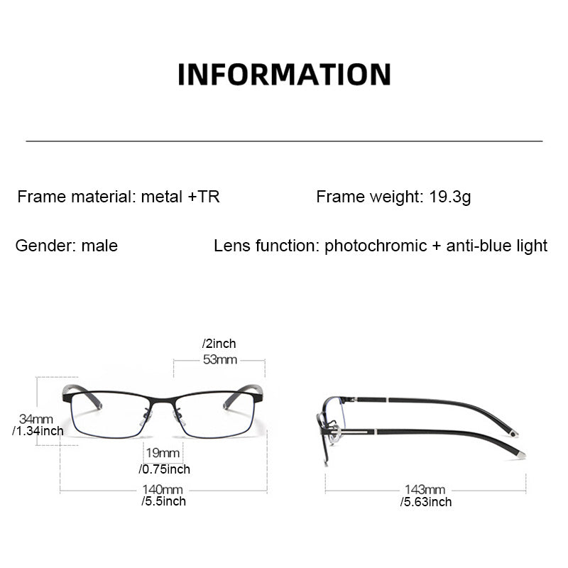 Photochromic Reader Glasses Men's Multifocal Presbyopia Anti Light Sunglasses
