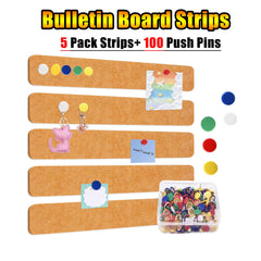 5 Pack Felt Pin Board Strips with 100 Push Pins