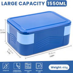 1550ml Leak-proof Bento Box with 6 Grids & Cutlery