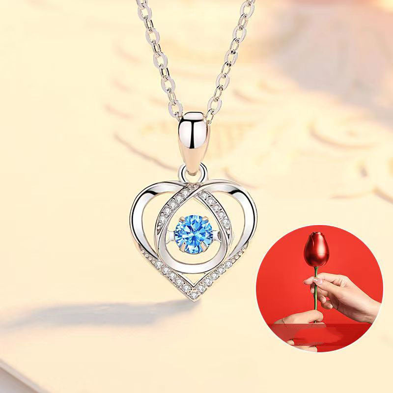 Heart Pendant Necklace with Rhinestone Decoration