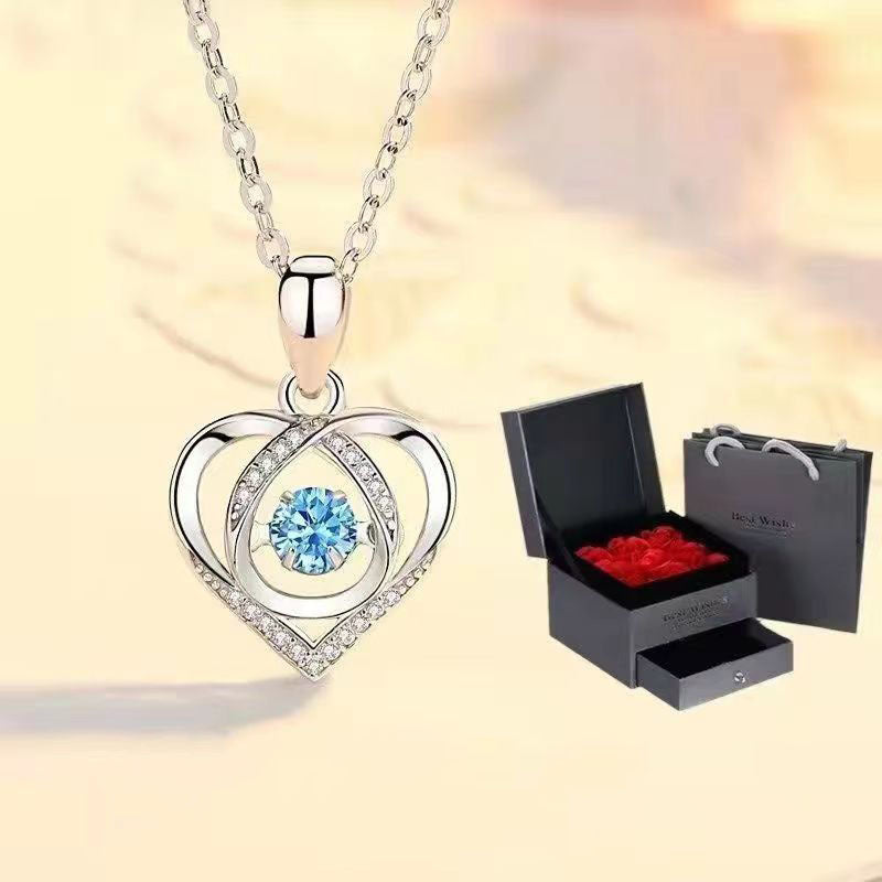 Heart Pendant Necklace with Rhinestone Decoration