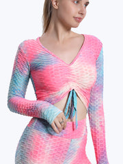 Tie Dye Honeycomb Long Sleeve V Neck Yoga Top