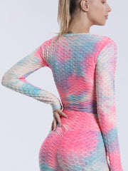 Tie Dye Honeycomb Long Sleeve V Neck Yoga Top