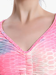 Tie Dye Honeycomb Long Sleeve V Neck Yoga Top
