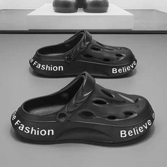 Men's Clogs Slogan Slip-On Closed Toe Sandals Soft Sole Walking Shoes