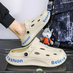 Men's Clogs Slogan Slip-On Closed Toe Sandals Soft Sole Walking Shoes