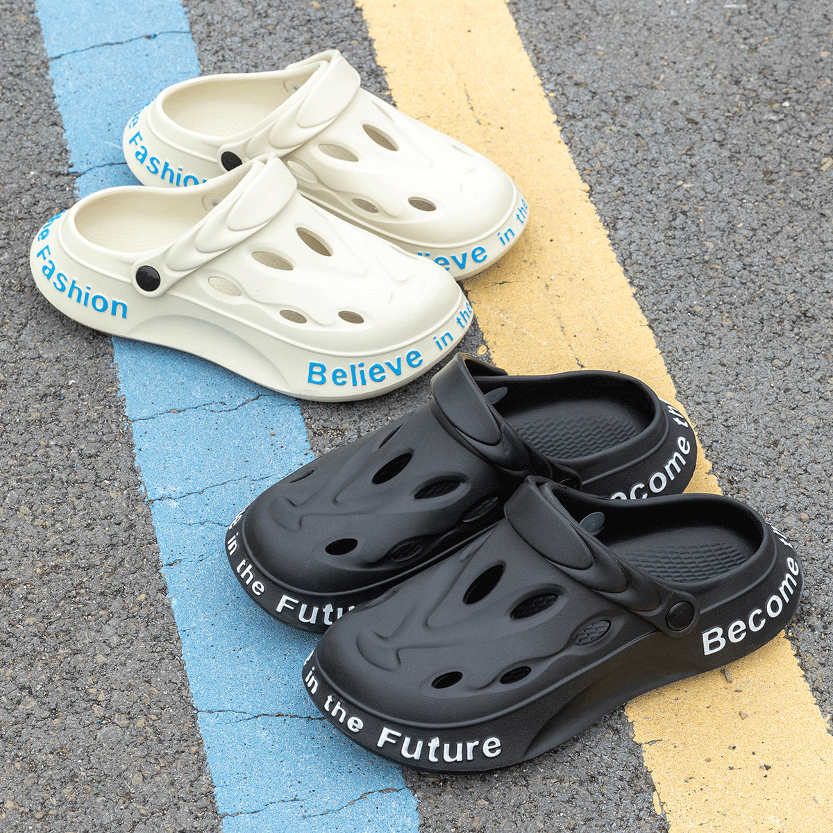 Men's Clogs Slogan Slip-On Closed Toe Sandals Soft Sole Walking Shoes