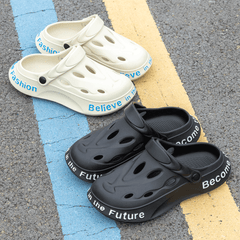Men's Clogs Slogan Slip-On Closed Toe Sandals Soft Sole Walking Shoes