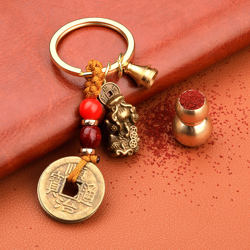 Chinoiserie Brass Gourd Keychain Pendant Bag Car Key Ornament