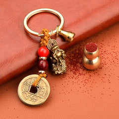 Chinoiserie Brass Gourd Keychain Pendant Bag Car Key Ornament