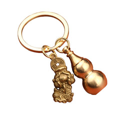 Chinoiserie Brass Gourd Keychain Pendant Bag Car Key Ornament