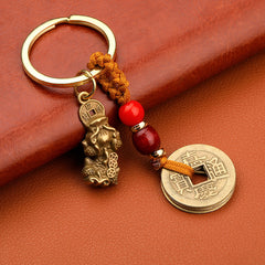 Chinoiserie Brass Gourd Keychain Pendant Bag Car Key Ornament