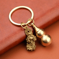Chinoiserie Brass Gourd Keychain Pendant Bag Car Key Ornament